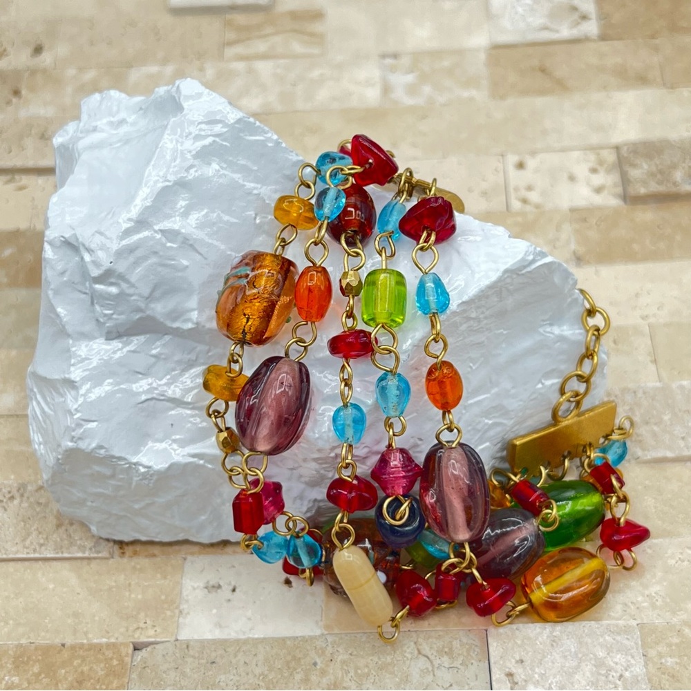 Colorful 5 Strand Art Glass Vintage Estate Bracelet - Picture 2 of 8